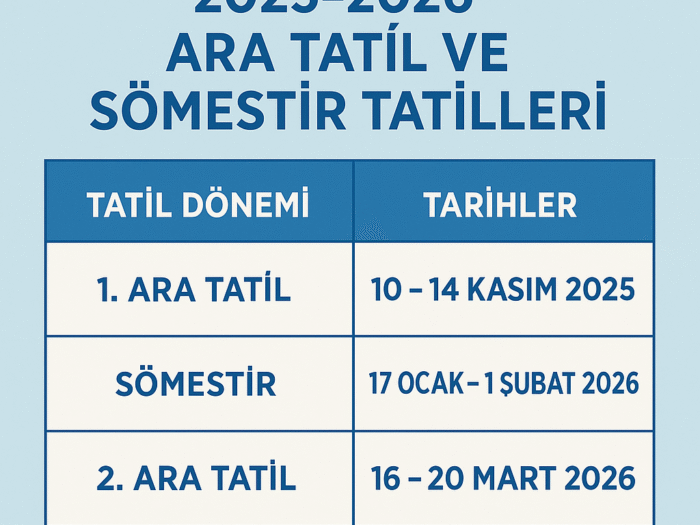 2025-2026 Eğitim Öğretim Yılı Ara Tatil Tarihleri