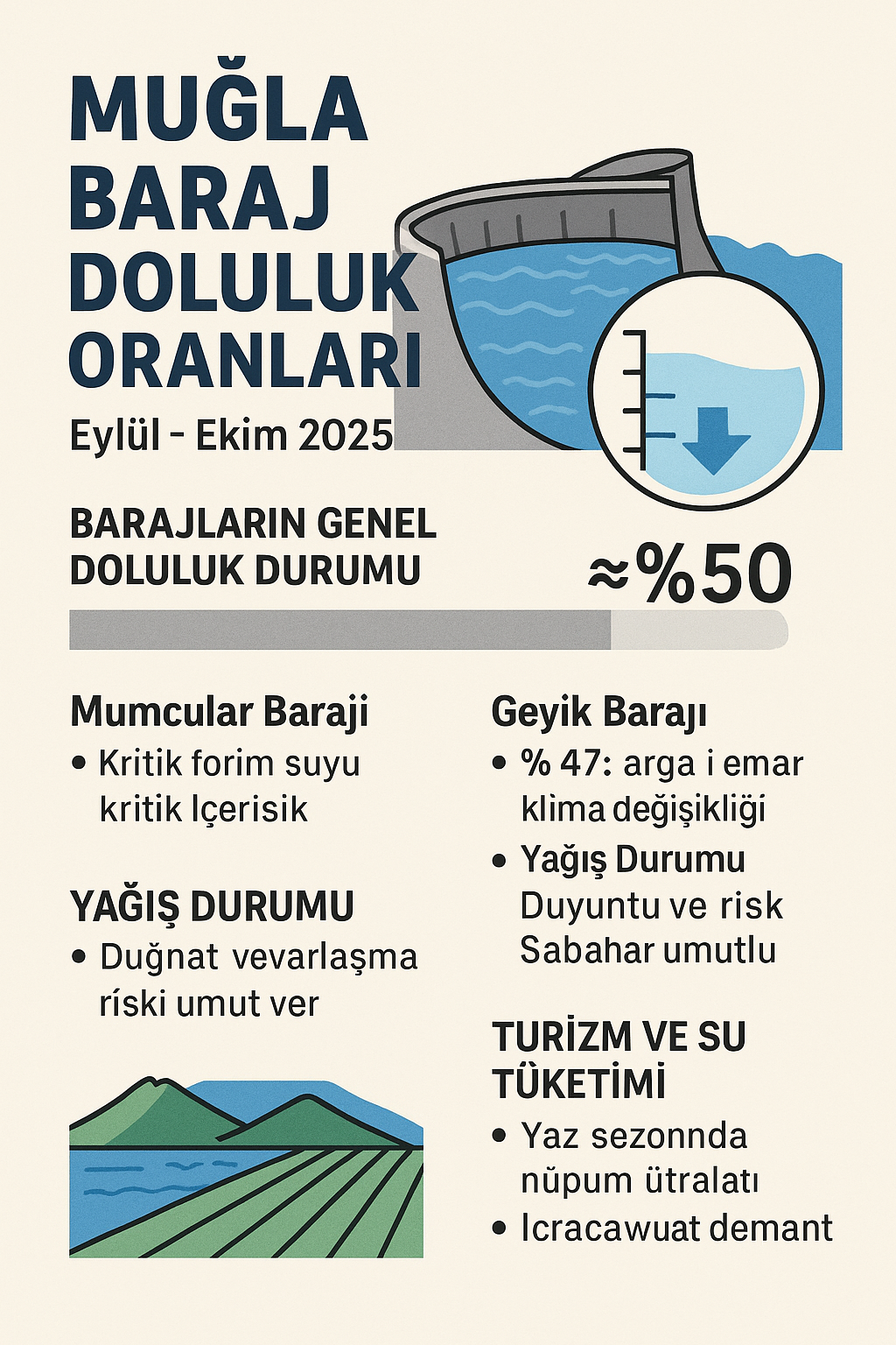 Muğla baraj doluluk oranları, içme suyu durumu, iklim değişikliği etkisi, yağış analizi, Mumcular Barajı