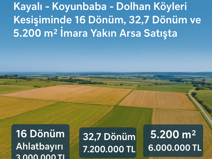 Yatırımlık Arsa ve Tarlalar Sahibinden – Komisyonsuz | Trakya Kayalı – Koyunbaba – Dolhan – Dolhan Köyü – Delikleralçağı Mevkii